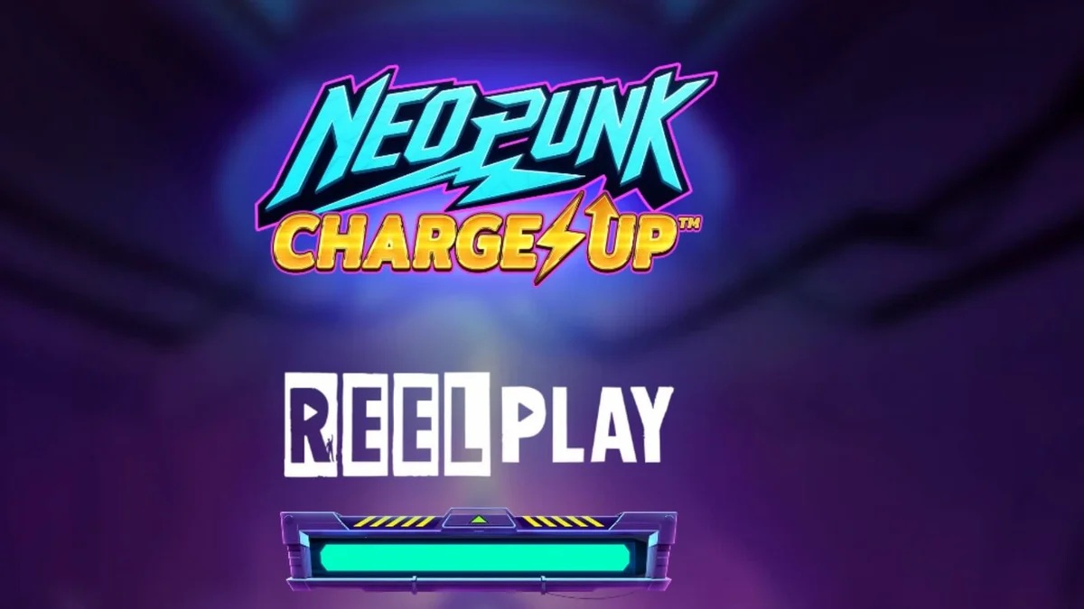 Interface futurista do slot NeoPunk Charge Up com elementos neon e robóticos