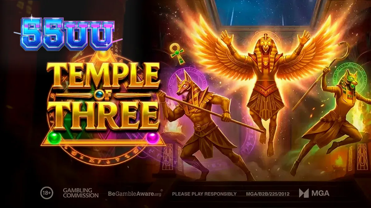 Interface do jogo de slot Temple of Three com temática egípcia
